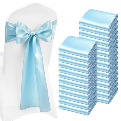 

VEVOR Nœud de Chaise en Satin Luxueux Bleu Clair 100 Pièces, Bandeau de Chaise de 17 x 275 cm, Facile à Nouer, Ceinture de Décoration Élégante pour Mariage, Cérémonie, Fête Prénatale et Banquet