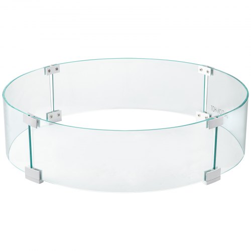 VEVOR Pare-Vent Rond en Verre Trempé Transparent 58 x 58 x 20 cm Pare-Vent en Verre pour Foyer Brasero Épaisseur de 6,4 mm Coupe-Vent Pieds Stable Pare-Feu Flamme Poêle Table de Brasero Patio Terrasse
