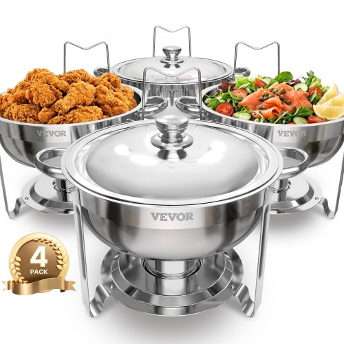 

VEVOR Chauffe-Plat 4PCs 4,7 L, Buffet Chauffant Rond, Réchaud en Acier Inoxydable, avec 4 Bacs Pleine Grandeur, Couvercle et Pince, pour Buffet Libre-Service Hôtel Traiteur Restauration, Argenté
