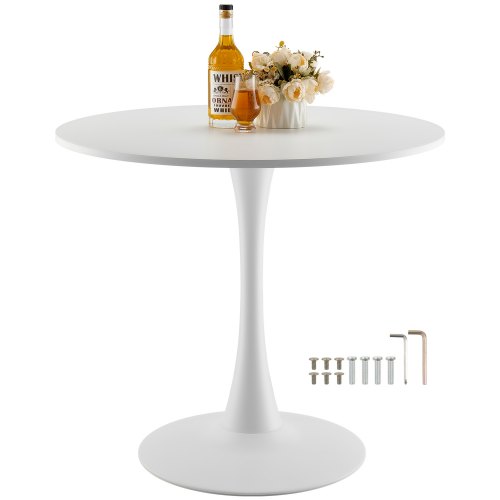 VEVOR Table à manger ronde, 80 x 80 x 72,5 cm, table de salle à manger en bois pour 2 à 4 personnes, meuble circulaire moderne avec piédestal tulipe, durable, pour maison, cuisine, salon, blanc
