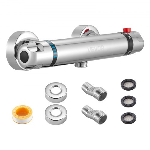 

VEVOR Mitigeur Thermostatique à Verrouillage Sécurisé 38°C, Robinet Thermostatique de Douche à Eau Chaude et Froide, Anti-brûlure, Vannes de Contrôle de Température pour Salle de Bain, Argent