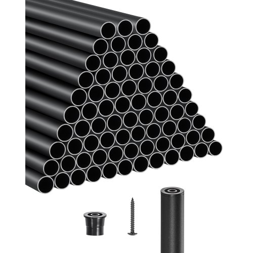 

VEVOR Balustres d'Escalier, Lot de 101, Barreaux de Sécurité Garde-corps Aluminium 19x660 mm, Tige Ronde Creuse Métal, Embouts de Rail et Vis, Barres Rampe pour Escaliers, Porche, Patio, Clôture, Noir