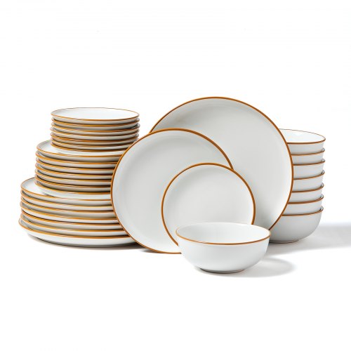 

VEVOR Service de table 32 pcs pour 8 personnes, assiettes et bols ronds, vaisselle en céramique résistante aux rayures, pour lave-vaisselle et micro-ondes, pour desserts, salades, soupes, pâtes, blanc