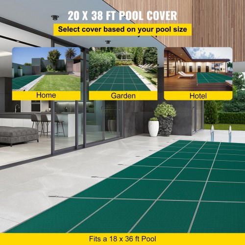 

VEVOR Couverture de sécurité pour piscines creusées 5,5x11 m, maille verte avec marches d'extrémité centrales 1,2x2,4 m, couverture de sécurité solide pour piscine d'hiver, résister au soleil, au vent