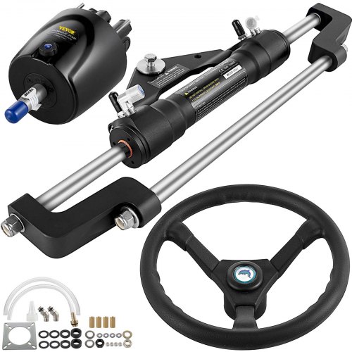 

VEVOR Kit de Direction Hydraulique pour Bateau 300 HP, Cylindre de Direction Hors-bord, avec Pompe et Volant, sans Tuyau de Direction Hydraulique, pour Système de Direction des Bateaux Marine