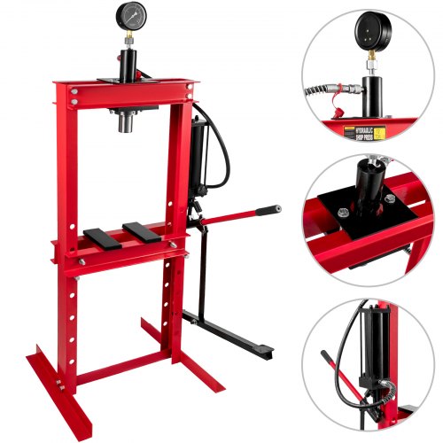 12t Presse Hydraulique D'atelier Sur Colonne Avec Pompe à Pédale Et Manomètre