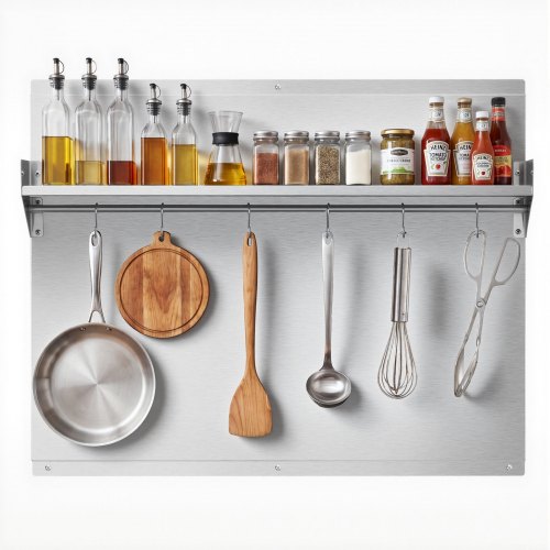 

VEVOR Crédence de Cuisine en Inox, Plaque Anti Projection Murale 76x61 cm avec Étagère et Crochets, pour Cuisinière et Table de Cuisson, Fond de Hotte avec Trous Pré-percés, Résistant à la Chaleur
