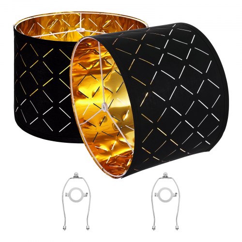 

VEVOR Abat-jour tambour, 2 pcs, 33 x 33 x 25 cm, abat-jour de remplacement moyen avec harpe, housse pour lampes de table, lampadaires et suspensions, assemblage facile, design creux en diamant noir