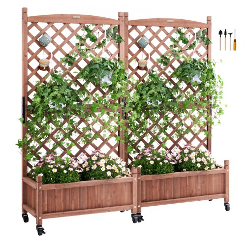 

VEVOR Jardinière avec Treillis, Lot de 2 Lit de Jardin Surélevée 75x33x156 cm Bac à Fleur Extérieur Autoportant en Bois avec Trous de Drainage pour Plantes Grimpantes, Fleurs, Jardin, Terrasse, Balcon