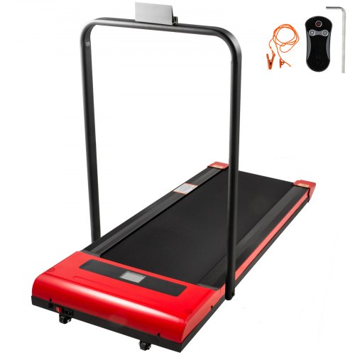 VEVOR Tapis de Marche Electrique Tapis de Course Silencieux Capacité 100kg Motorisé Portable avec Télécommande Affichage Numérique sans Barre d'Appui Maison Bureau (Rouge et Noir avec accoudoirs)
