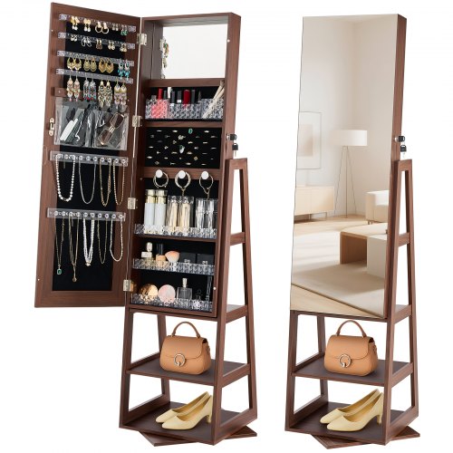 

VEVOR Armoire à bijoux pivotante à 360°, organiseur de bijoux sur pied, hauteur 1550 mm, avec miroir pleine longueur, étagères de rangement, porte verrouillable avec 2 clés, pochettes pour accessoires