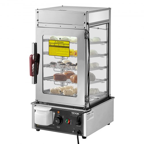 

VEVOR Vitrine Chauffante Commerciale à 5 Niveaux, Cuiseur Vapeur pour Petits Pains, Contrôle de la Température de 30 à 110 ℃, Chauffe-Petits Pains en Acier Inoxydable avec LED, pour Siumai Maïs