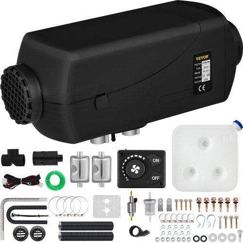 VEVOR Chauffage Diesel 12v 5kw Consommation: 0,11-0,51 (L/h), Interrupteur Rotatif & 2 Silencieux & Accessoires Complets, pour Camions RV Bateaux Chambres