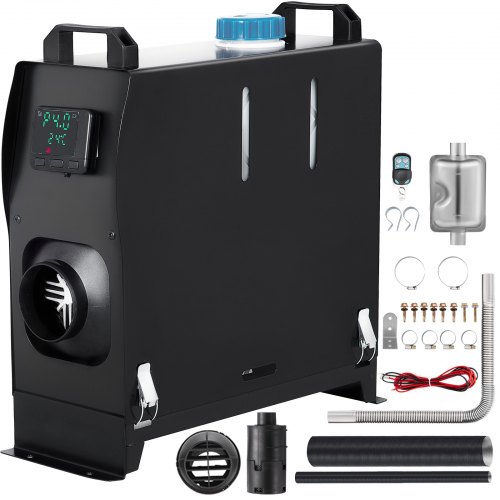 VEVOR Chauffage Diesel 8KW 12V Tout en Un Conception Mince 15cm de large, Consommation: 0,1-0,24 L, Interrupteur Rotatif Sans Ecran, Télécommande et Silencieux Inclus Pour Camions Navires Chambres