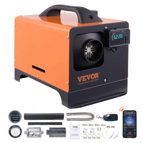 

VEVOR Chauffage Diesel Tout-en-Un Portable 12 V 8 kW Réchauffeur d'Air Diesel 0,16-0,62 L/h 8-36 ℃ Réglable 20-25 m² Contrôle LCD Bluetooth Télécommande Réservoir 5 L pour RV Auto Sans Installation