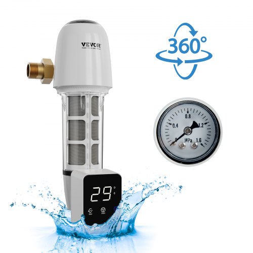 

VEVOR Préfiltre à eau rotatif, 40 microns, filtre à sédiments d'eau de puits pour toute la maison, 25,4 mm G-M + 31,75 mm G-M, débit élevé 8 T/H, pour systèmes de filtration d'eau dans toute la maison