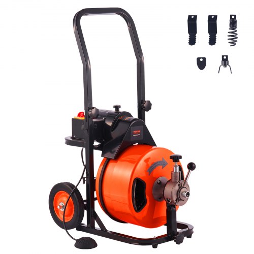 

VEVOR Déboucheur Électrique de Canalisation 30 m x 12,7 mm Machine de Nettoyage Tuyaux Alimentation Auto Nettoyeur Tubes Pro 4 Coupeurs Commande à Pied pour Tuyaux 50-100 mm WC Égouts Toilettes