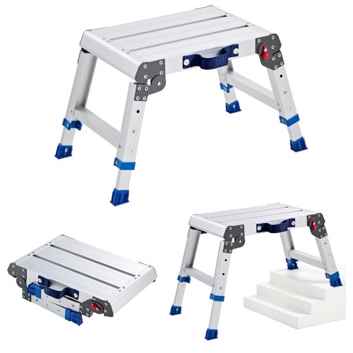 VEVOR Plateforme de Travail Pliable, Hauteur Réglable 305-406 mm, Marchepied en Alliage d'Aluminium, Capacité 226,8 kg, pour Peinture, Nettoyage, Maison et Usage Professionnel, Portable, Antidérapant