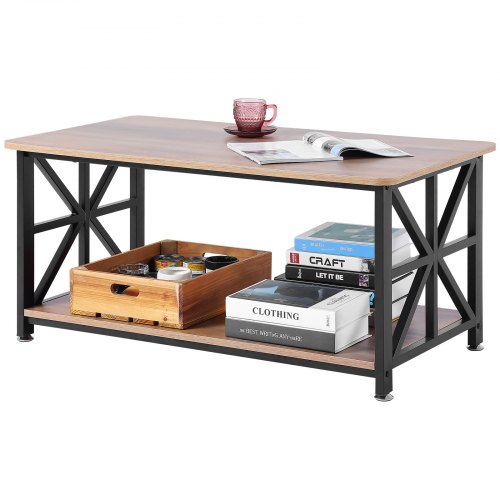 

VEVOR Table basse de salon rectangulaire rangement ouvert 1000 mm marron et noir