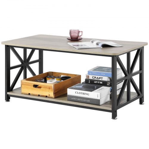 

VEVOR Table basse de salon rectangulaire rangement ouvert 1000 mm marron et noir