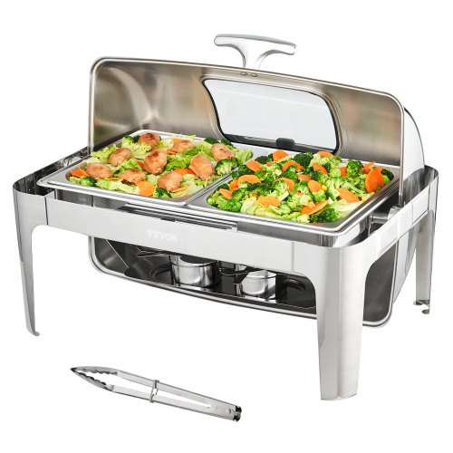 VEVOR Chauffe-Plat 9 L Buffet Chauffant à Combustible Couvercle Transparent en Verre Réchaud Inox Al