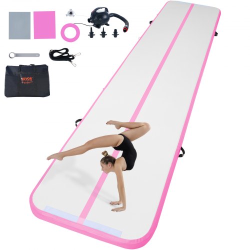 

VEVOR Tapis de Gymnastique Gonflable 10 cm Épaisseur, Piste d’Acrobatie avec Pompe Électrique, Tapis d'Entraînement pour Usage Domestique/Salle de Sport/Yoga/Cheerleading/Plage/Parc, 5 m, Rose