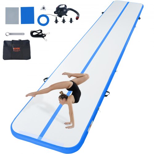 

VEVOR Tapis de Gymnastique Gonflable 10 cm d'Épaisseur, Piste d’Acrobatie avec Pompe Électrique, Tapis d'Entraînement pour Usage Domestique/Salle de Sport/Yoga/Cheerleading/Plage/Parc/Eau, 6 m, Bleu