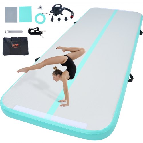 

VEVOR Tapis de Gymnastique Gonflable 10 cm Épaisseur, Piste d’Acrobatie avec Pompe Électrique, Tapis d'Entraînement pour Usage Domestique/Salle de Sport/Yoga/Cheerleading/Plage/Parc, 3 m, Vert Menthe