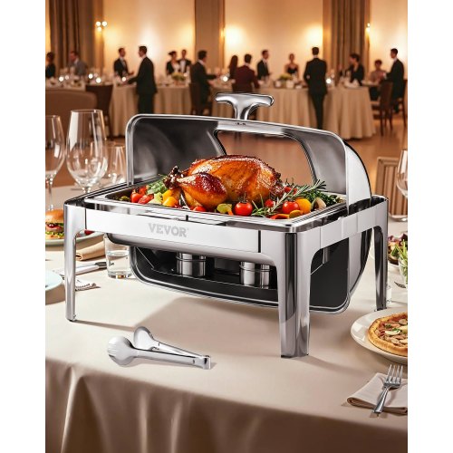 

VEVOR Chauffe-Plat Rectangulaire 3,9 L, Buffet Chauffant avec Couvercle Rabattable Visible, Réchaud en Acier Inoxydable avec 2 Bacs Demi-taille, pour Buffet Libre-Service Hôtel Traiteur Restauration