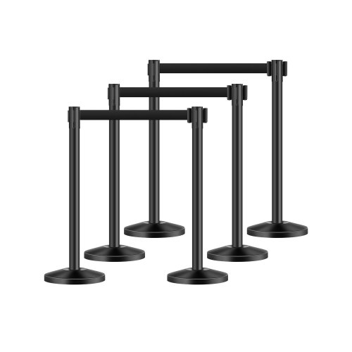 

VEVOR Poteau de guidage, 6 pcs, barrière de balisage pour contrôle de foules, avec base creuse, sangle rétractable noire et poteaux noirs en acier au carbone, pour théâtre, fête, mariage, exposition