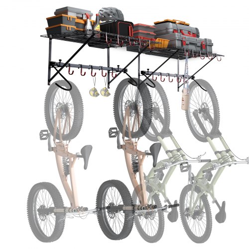 

VEVOR Support de rangement pour 4 vélos porte-vélos mural garage avec 2 étagères