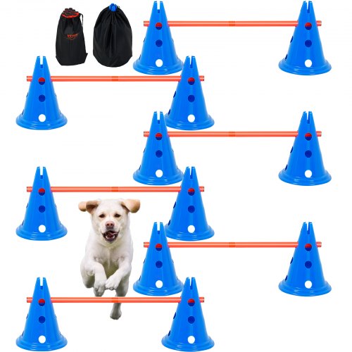 

VEVOR Équipement d'Entraînement d'Agilité pour Chien, Ensemble 6PCS, Kit Parcours d'Obstacles pour Chiots, avec 12 Cônes, 6 Tiges d'Agilité, Barre Transversale Réglable en Hauteur, Sac de Rangement