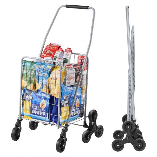 

VEVOR Chariot de Courses Pliable, 45 L, Chariot Monte Escalier d'Épicerie avec Roues à Pivotantes 360°, Chariot Utilitaire Léger, pour Shopping, Bureau, Déménagement, Transport, Extérieur, Argent