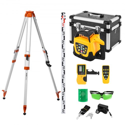 

VEVOR Kit Niveau Laser Rotatif Faisceau Vert Niveau Laser Rotatif 360° avec Trépied et Mire, Portée 500 m, Pente Réglable, Angle de Balayage Flexible, Précis, avec Télécommande et Étui de Transport