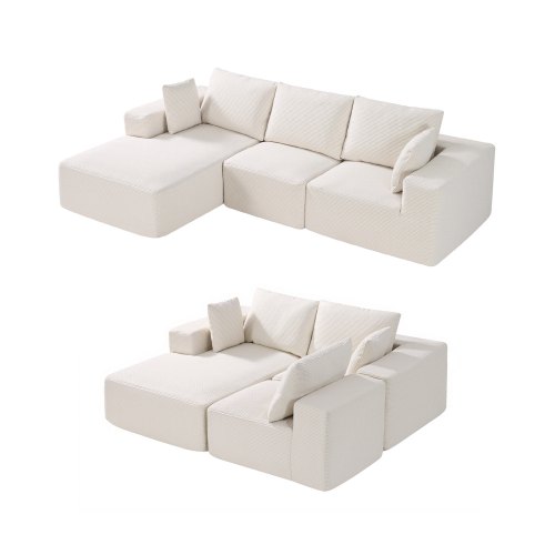 

VEVOR Canapé sectionnel modulaire, avec méridienne, canapé modulaire en forme de L, avec éponge à rebond élevé et densité, en velours côtelé rembourré, avec coussin, pour salon, appartement, beige