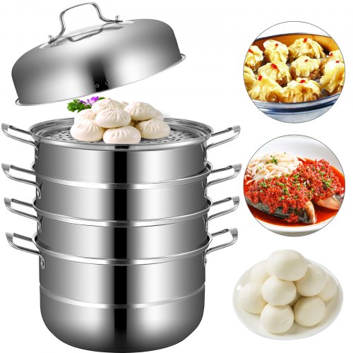 28cm Stainless Steel Food Steamer Set Glass Lid 5 Tier Kitchen Pan Cookware