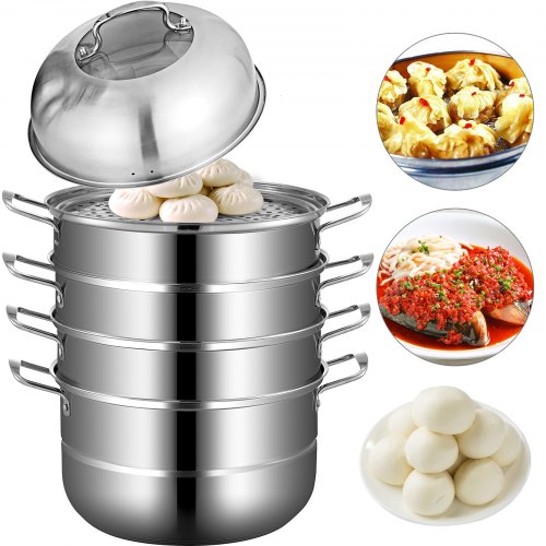 30cm Stainless Steel Food Steamer Set Glass Lid 5 Tiers Kitchen Pan Cookware