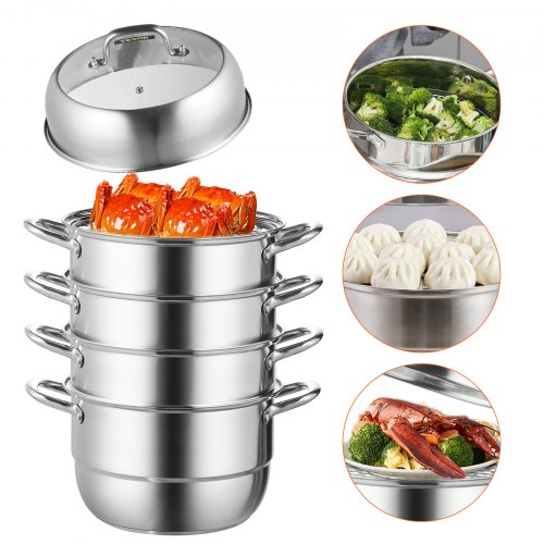

VEVOR Cuiseur Vapeur 5 Niveaux Acier Inoxydable 30 cm Chaque Niveau Empilable 8,5 cm 3 Pots à Vapeur Marmite 16,5 cm Couvercle Surélevé 9,5 cm pour Cuisinières à Gaz à Induction Électriques Halogènes