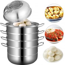  30cm Stainless Steel Food Steamer Set Glass Lid 5 Tiers Kitchen Pan Cookware