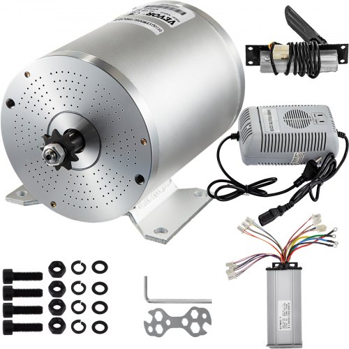 48V DC 1800 Watt Electric Motor with Controller & Pedal & Charger 9Tooth #8 Chain Sprocket and Mounting Bracket for Go Karts Scooters & E-bike