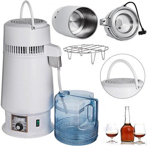 VEVOR Distillateur d'eau, 750 W Distillateur d'acier inox, 4L Purificateur d'eau Distillation Thermo