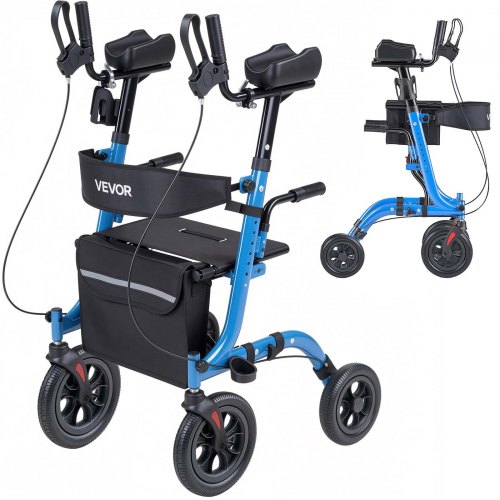 

VEVOR Déambulateur 4 Roues Rollator 4 Roues Pliable pour Personnes Âgées Seniors 136 kg, avec Poignée Réglable, Cadre en Alliage Aluminium, Roulettes Pleines en PU, Porte-gobelet, Porte-canne, Bleu