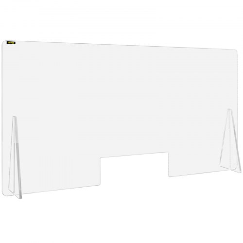 VEVOR Protection Bureau Transparent 61x122cm Écran de Protection Acrylique Hygiaphone avec supports stabilisateurs et Ouverture passe-documents 11x35cm pour Comptoir de Magasins et Établissements