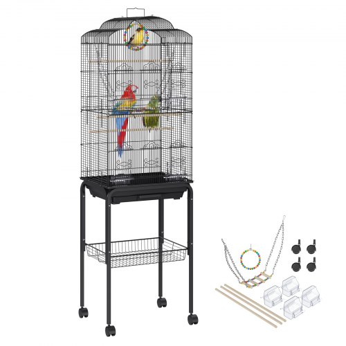 VEVOR Cage Oiseau 46x36x152 cm Grande Cage Oiseaux en Métal Roulettes Intérieur avec Support Roulant