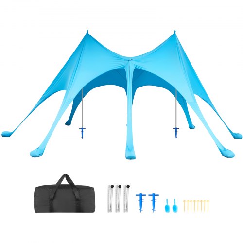 

VEVOR Tente de Plage de 6,1x4x2,8 m, Abri Soleil UPF50+, Pare-soleil Extérieur pour Plage Parc Camping et Pêche, Auvent Protection UV avec Sacs de Sable, Poteaux de Soutien et Pelles à Sable, Bleu