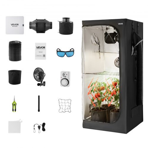 

VEVOR Chambre de Culture, 80x80x180 cm, Tente de Culture Kit Complet, avec Éclairage LED Spectre Complet, Système Ventilation, Mylar 600D Hautement Réfléchissant, pour Plantes Intérieur Fleurs Légumes