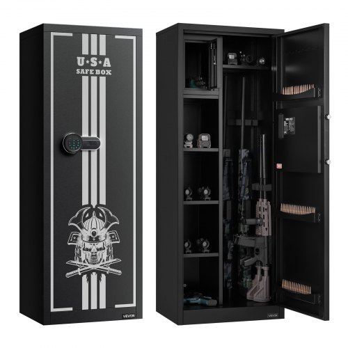 

VEVOR Armoire à 4 Fusils, Coffre-Fort pour Armes à Feu 2 Façons de Verrouillage par Clavier Numérique et Clés, 3 Emplacements pour Munitions et 2 Supports Réglables, pour Domicile, Assemblage Requis