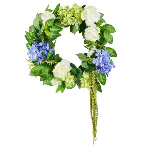 

VEVOR Couronne décorative artificielle 58,42 cm bleu blanc vert avec hortensias