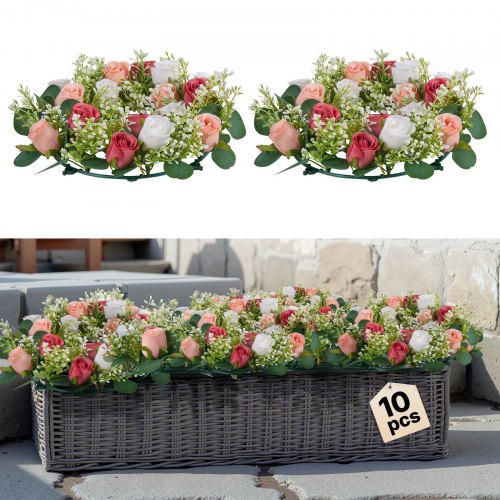 

VEVOR Couronne de Roses Artificielles, Lot de 10, 34 cm, Compositions de Roses en Rose et Blanc Artificielles, Fausses Fleurs pour Centres de Table, Mariages, Saint-Valentin, Décoration d'Intérieur