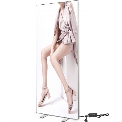 VEVOR Porte Affiche LED 85x200 cm Cadre Affiche Lumineux LED Rétroéclairage 76 W avec Cadre Aluminium Base Stable Cadre Photo Éclairé Transformateur Externe pour Afficher Publicités Affiches Posters